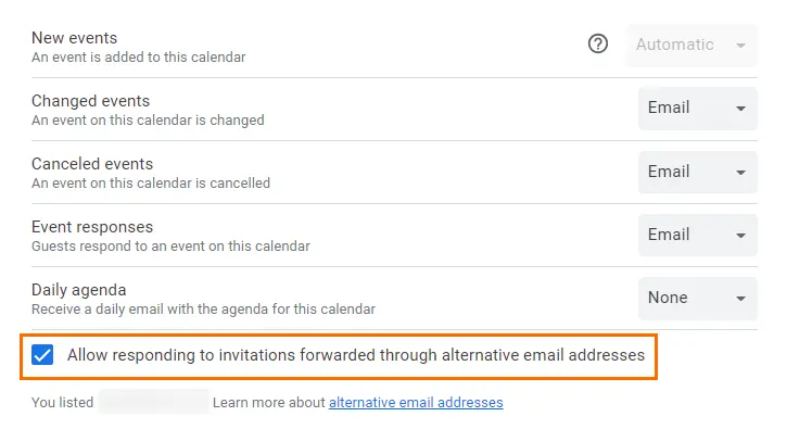 Allow responding to invitations forwarded through alternative email addresses