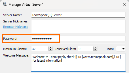 Change the server passowrd